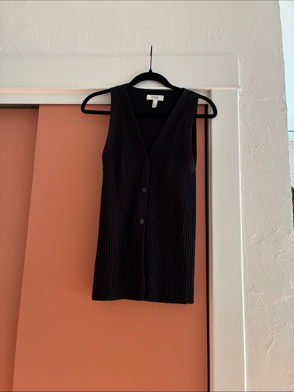 COS Black Ribbed V-Neck Button vest/tank